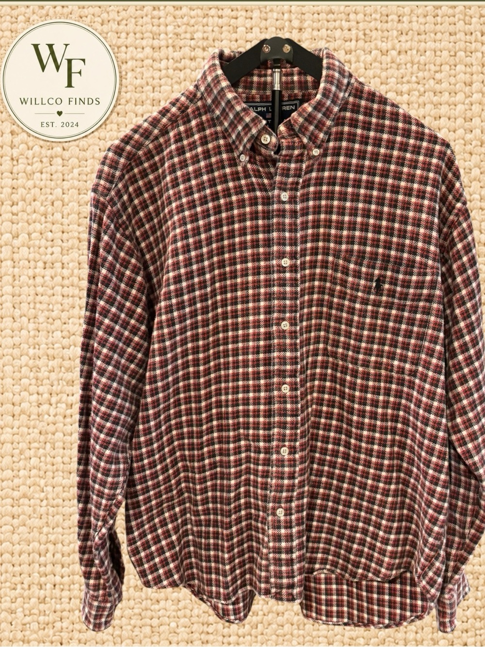 Ralph Lauren Sportsman Men’s L Plaid Flannel Shirt Red Black White 100% Cotton